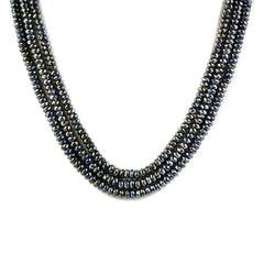 BLACK SPINEL SILVER COATED 5.00-5.50MM FACETED ROUNDEL BEADS 16" LINE