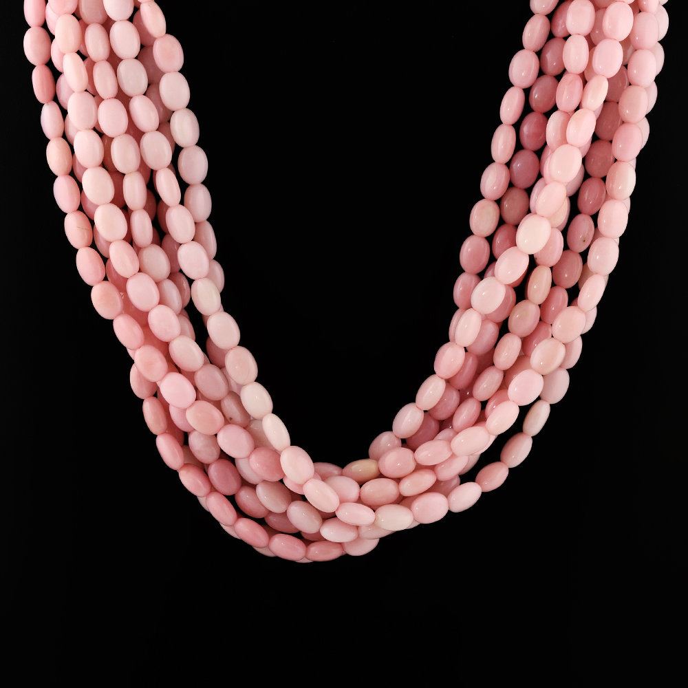 PINK OPAL 9X7MM PLAIN OVAL BEADS 16" LINE