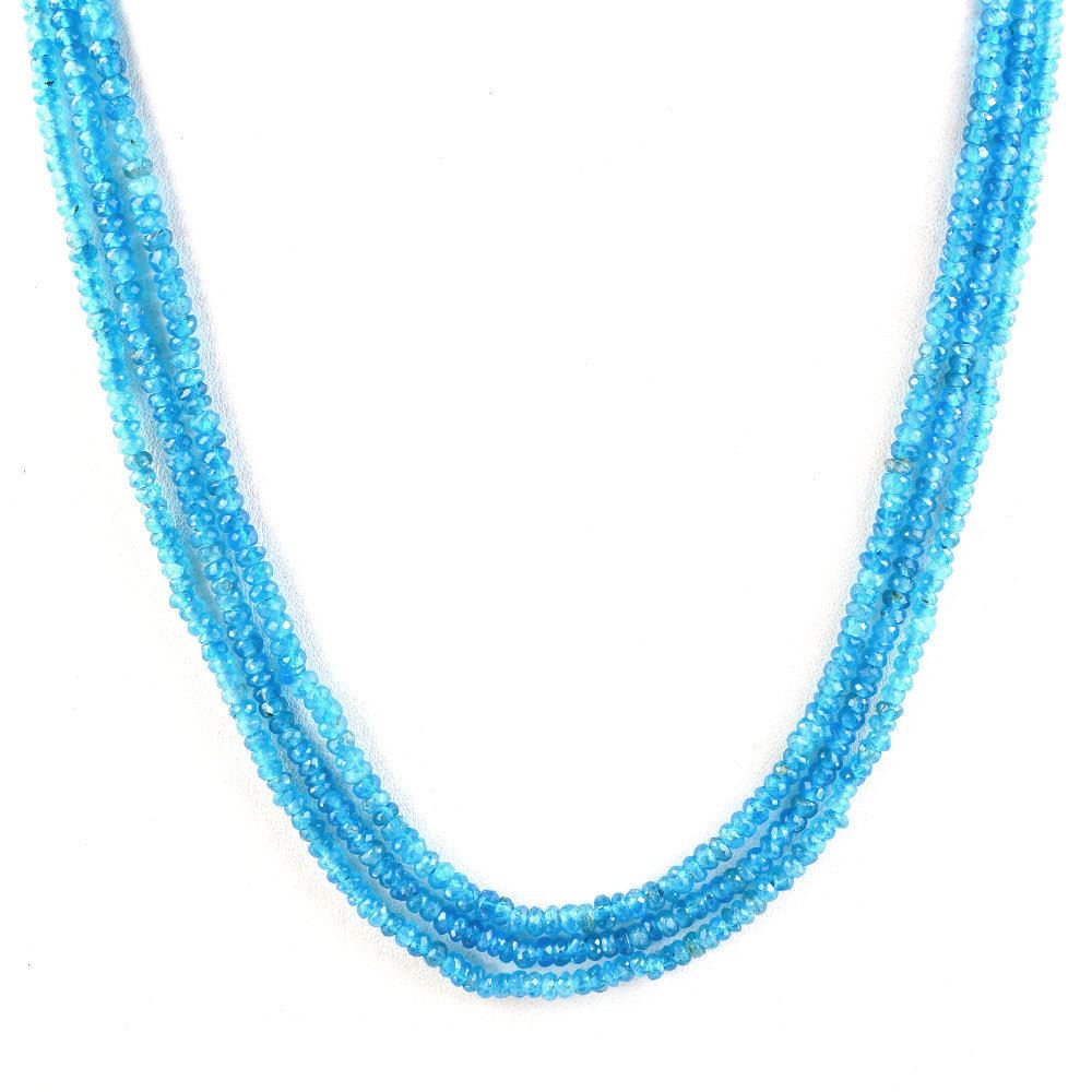 NEON BLUE APATITE 3.50-4.50MM FACETED ROUNDEL BEADS 16" LINE