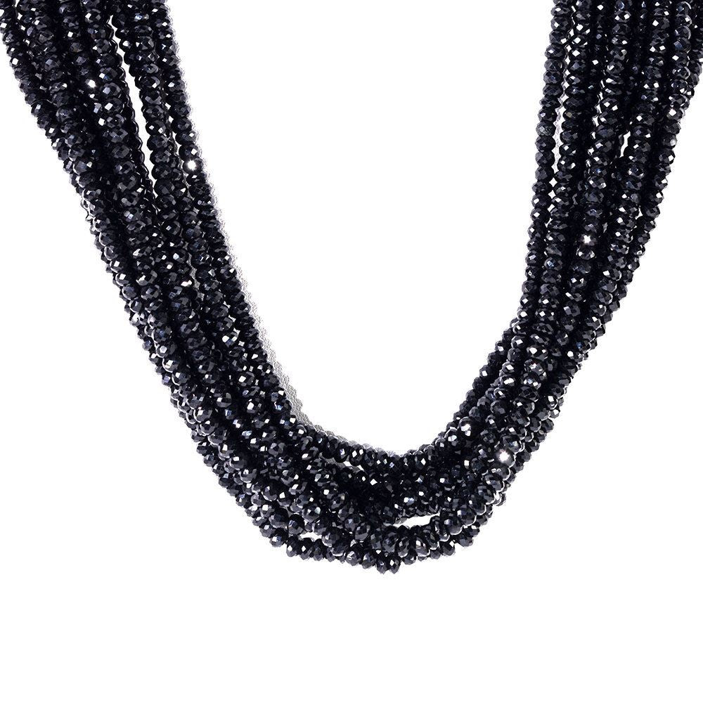 BLACK SPINEL 5MM FACETED ROUNDEL BEADS 16" PER LINE