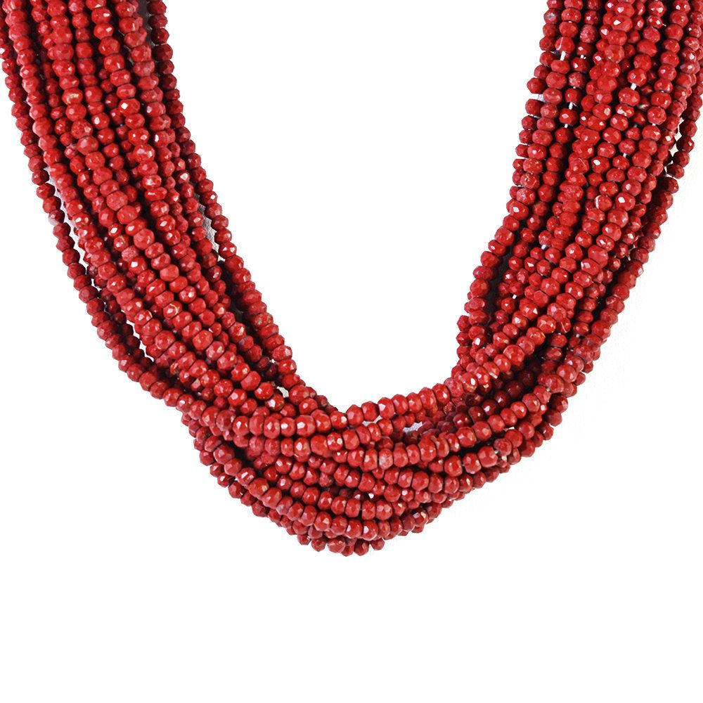 RED JASPER 4.00MM FACETED ROUNDEL BEADS 12.50" PER LINE