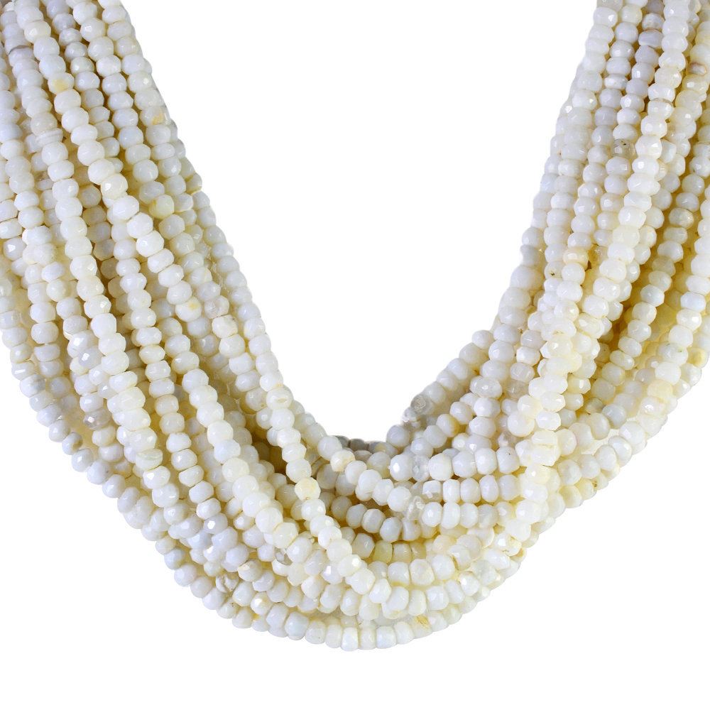 WHITE OPAL 4.50MM FACETED ROUNDEL BEADS 12.50" PER LINE