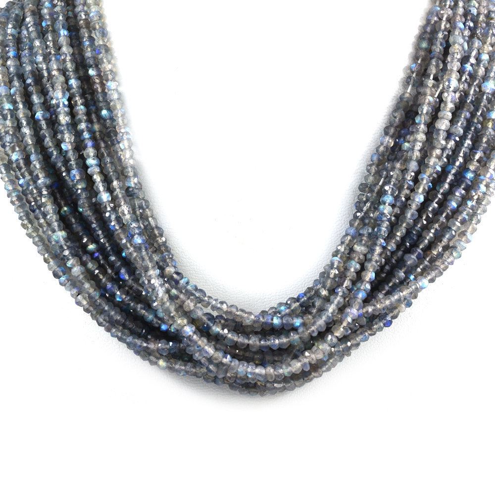 GREY LABRADORITE 4.00MM FACETED ROUNDEL BEADS PER 12.50" LINE