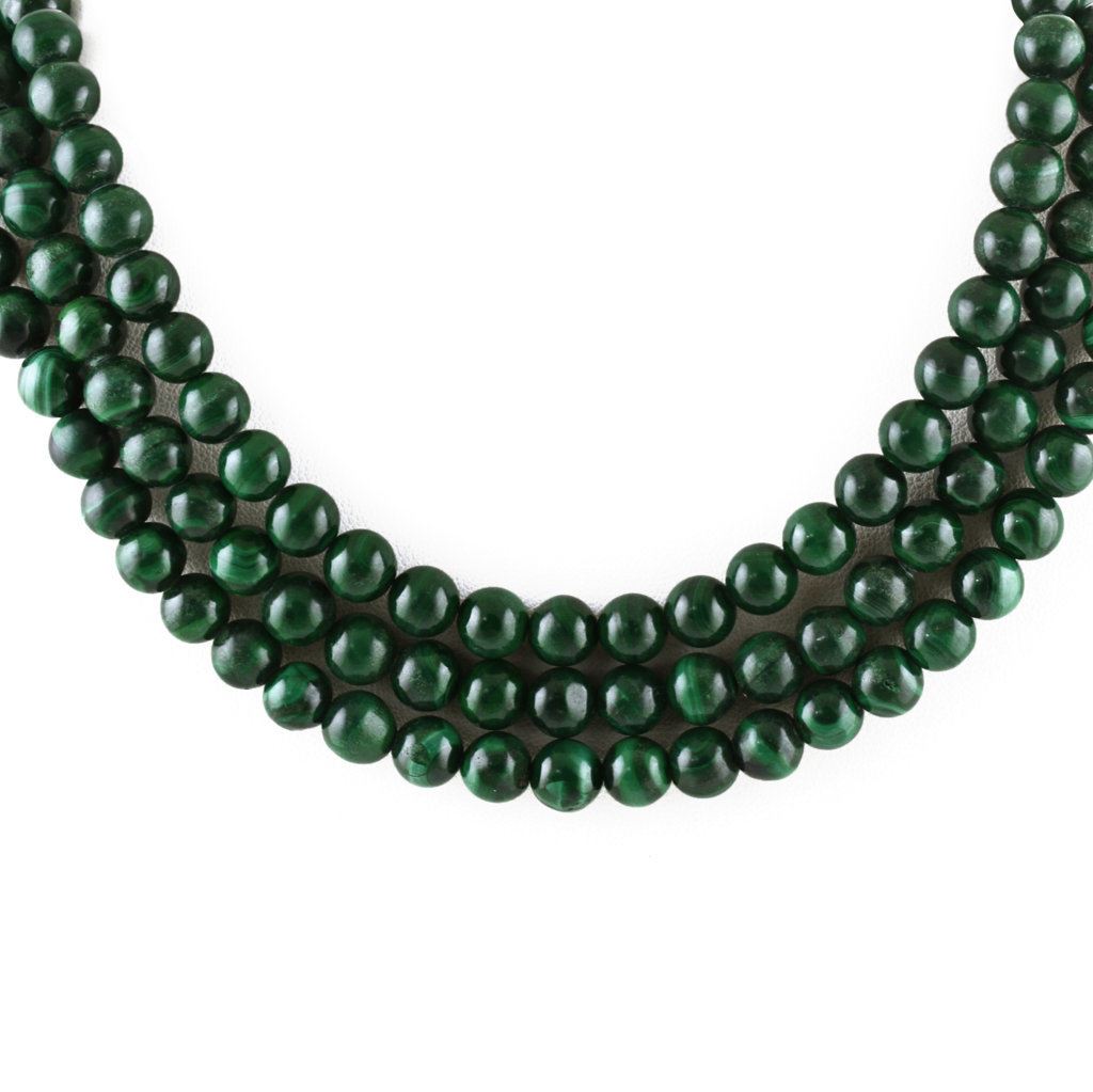 MALACHITE 8MM PLAIN ROUND BALLS 15" PER LINE