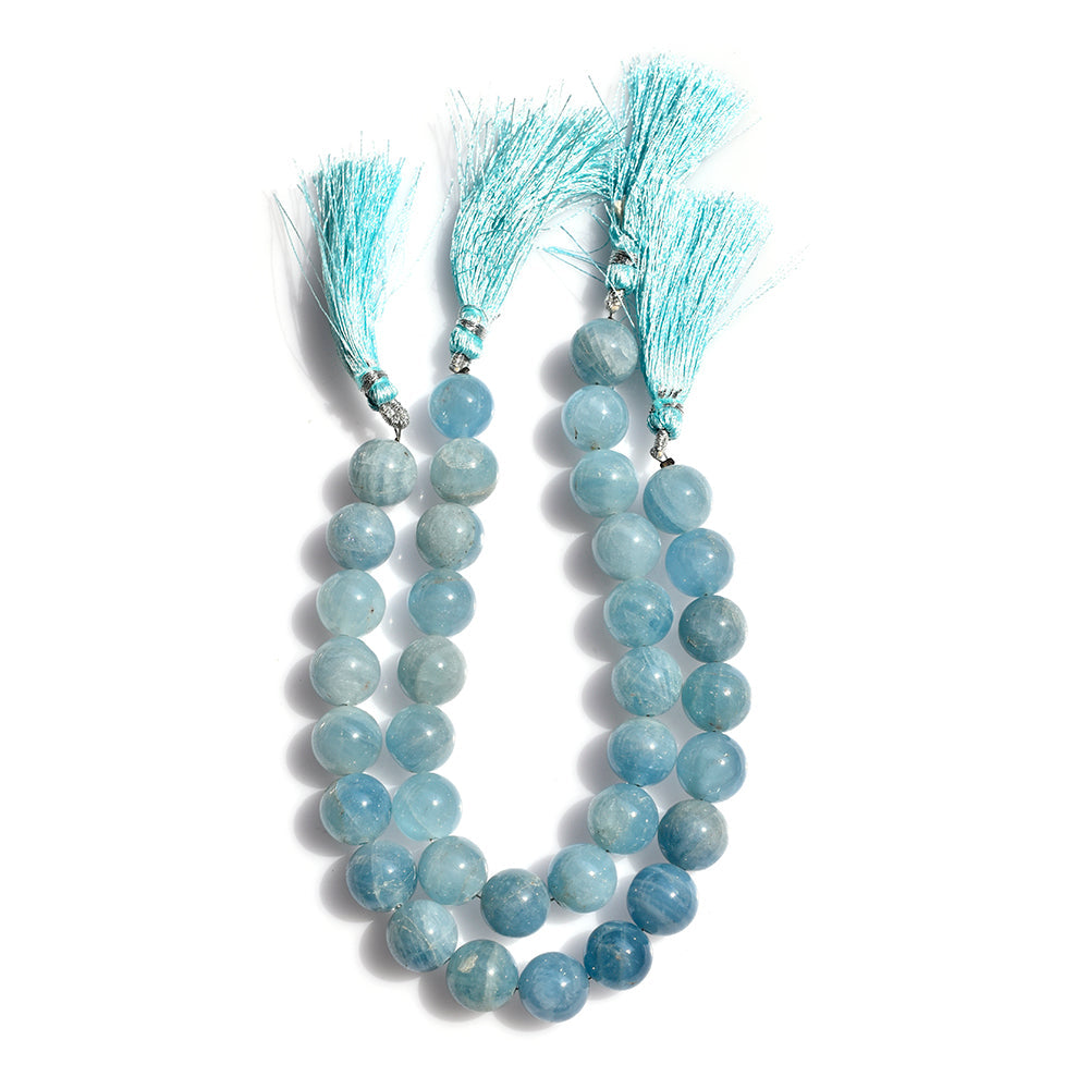 MILKY AQUAMARINE PLAIN BALLS 12-12.50MM 8" PER LINE 220.15 Cts.