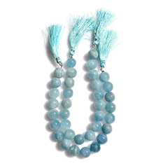 MILKY AQUAMARINE PLAIN BALLS 12-12.50MM 8" PER LINE 220.15 Cts.