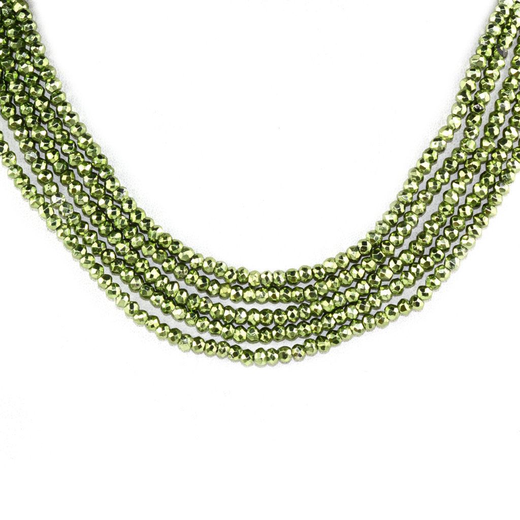 PERIDOT 4MM COLOR COATED PYRITE FACETED ROUNDEL 13" PER LINE