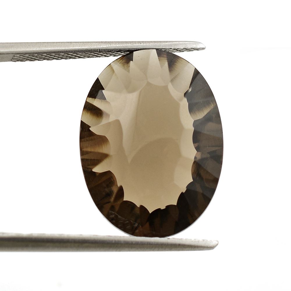 SMOKY QUARTZ CONCAVE CUT BRIOLETTE OVAL 18X13.50MM 10.67Cts.
