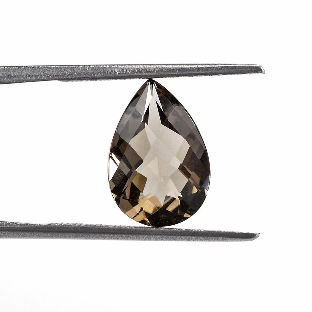 SMOKY QUARTZ CHECKER CUT PEAR 13X9MM 3.47 Cts.
