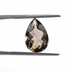 SMOKY QUARTZ CHECKER CUT PEAR 13X9MM 3.47 Cts.
