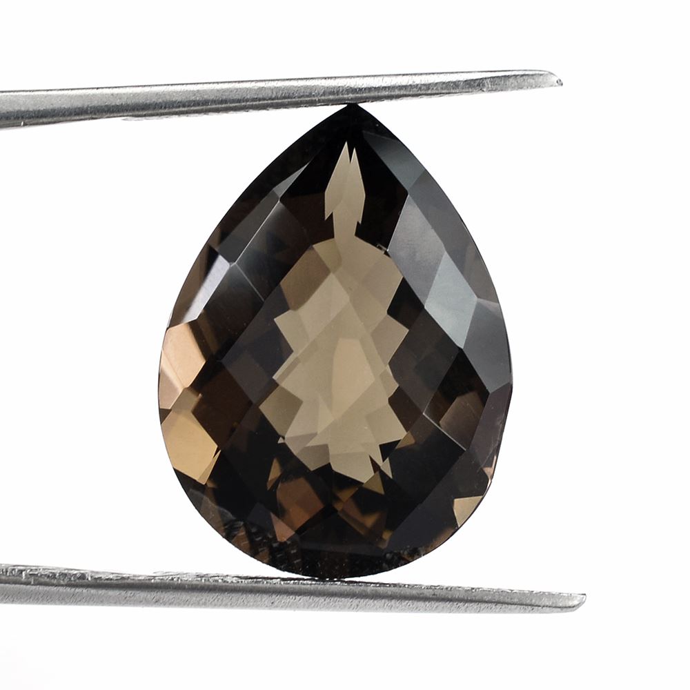 SMOKY QUARTZ CHECKER CUT PEAR 20X15MM 13.15 Cts.