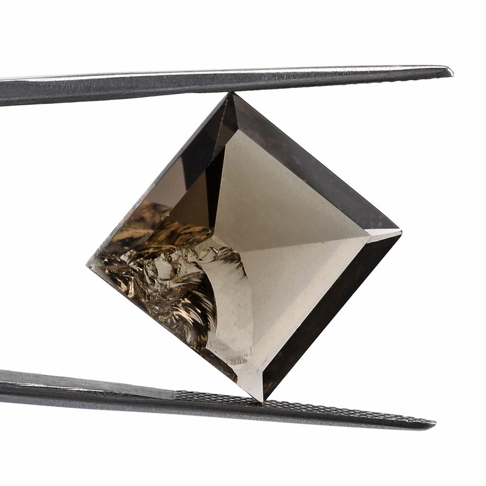 SMOKY QUARTZ CUT SQUARE (ONE SIDE ROUGH) 16MM 15.37Cts.