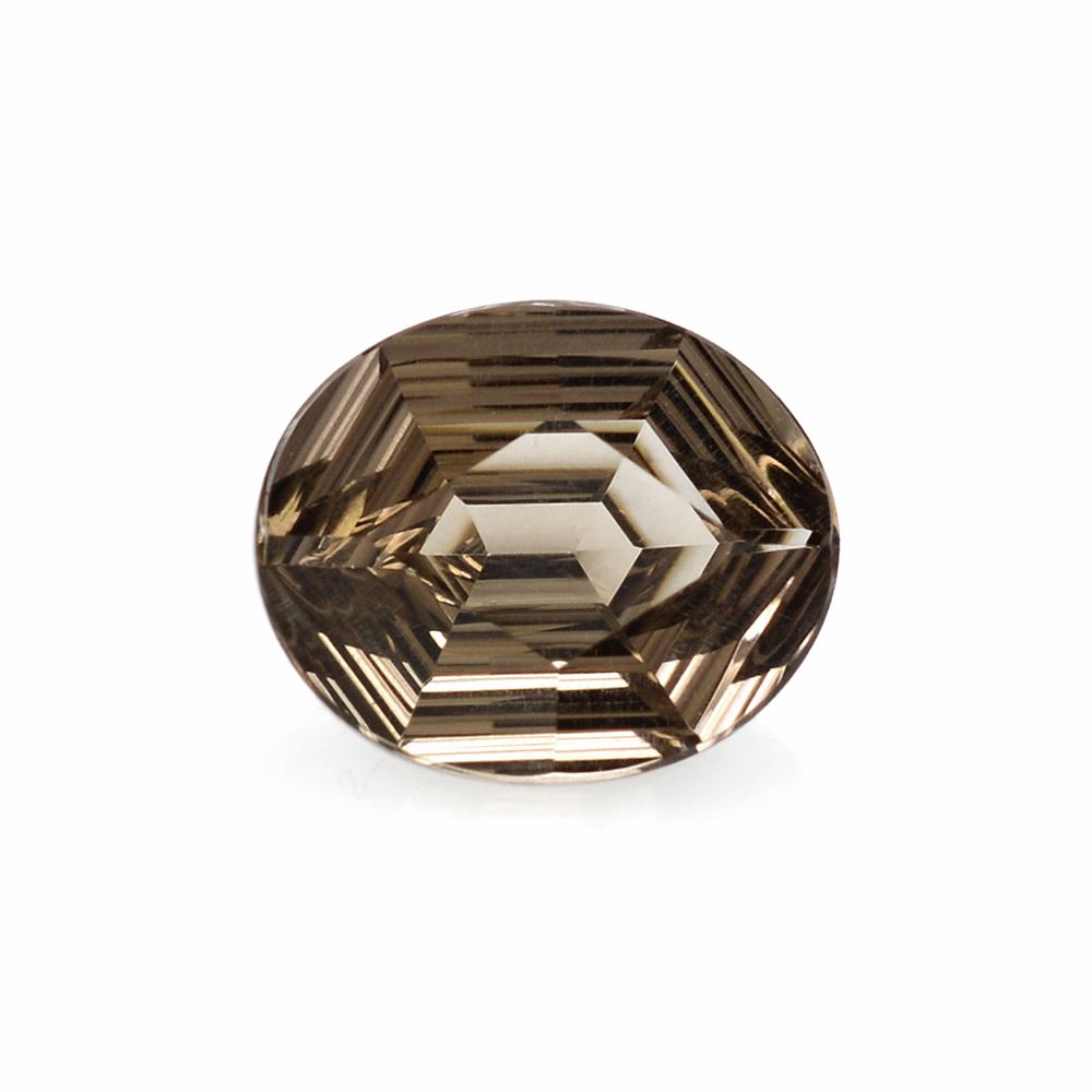 SMOKY QUARTZ SWIRL CUT HEXAGON CONCAVE OVAL 12X10MM 3.98Cts.