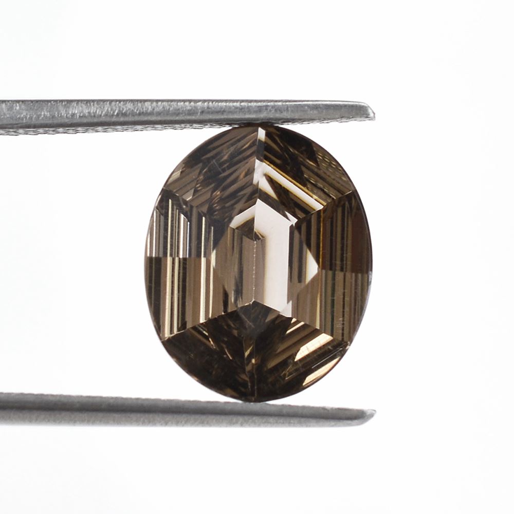 SMOKY QUARTZ SWIRL CUT HEXAGON CONCAVE OVAL 12X10MM 3.98Cts.