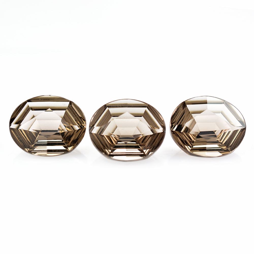 SMOKY QUARTZ SWIRL CUT HEXAGON CONCAVE OVAL 12X10MM 3.98Cts.