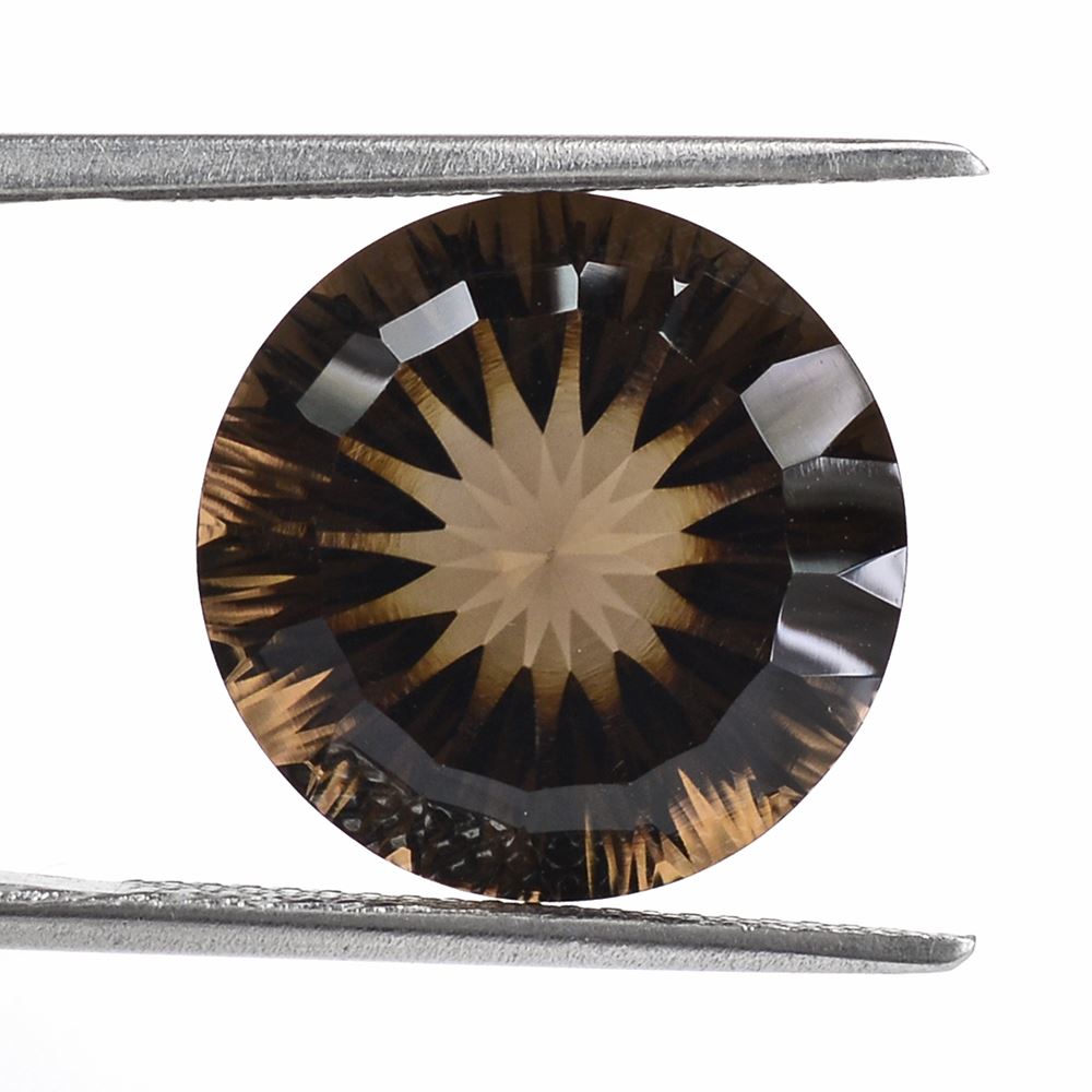 SMOKY QUARTZ CONCAVE CUT ROUND 15MM 10.87Cts.