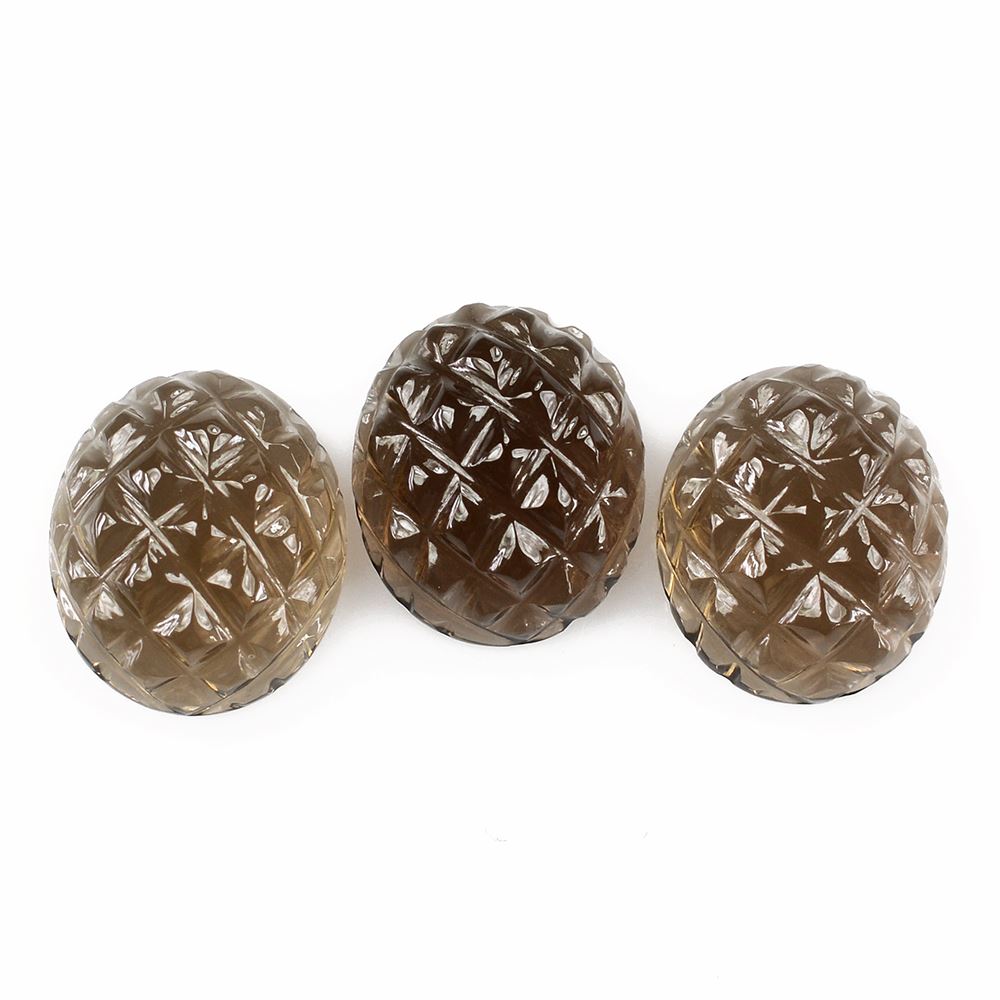 SMOKY QUARTZ PINEAPPLE CARVED CAB 14X12MM 7.20Cts.
