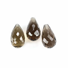 SMOKY QUARTZ FACETED DROPS (HALF DRILL) 14X8MM 6.23Cts.