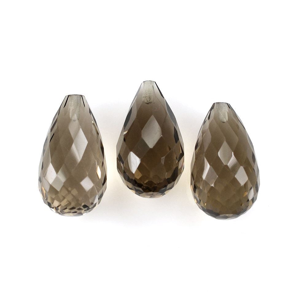 SMOKY QUARTZ FACETED DROPS (LITE) (HALF DRILL) 14X8MM 6.22Cts.