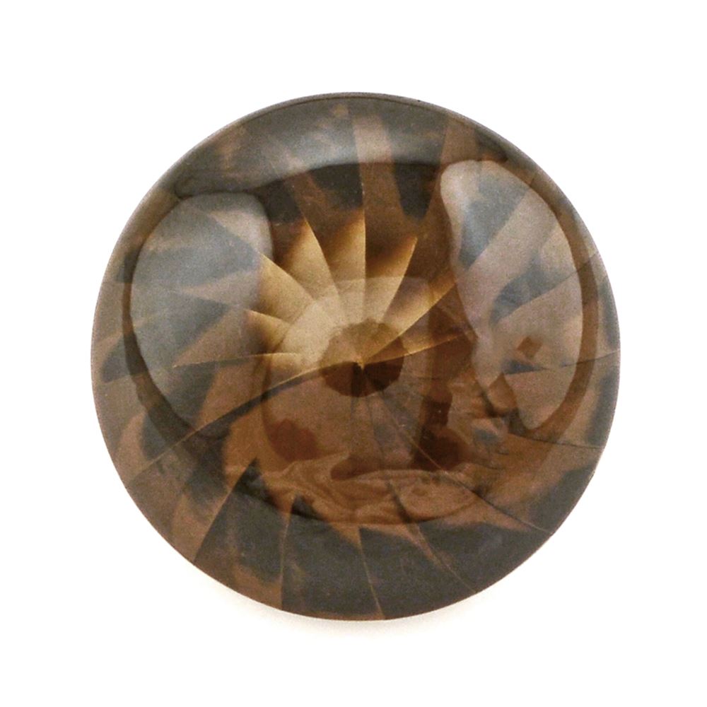 SMOKY QUARTZ BUFFTOP ROUND WITH TWISTED CONCAVE 15MM 11.90 Cts.