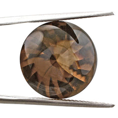 SMOKY QUARTZ BUFFTOP ROUND WITH TWISTED CONCAVE 15MM 11.90 Cts.