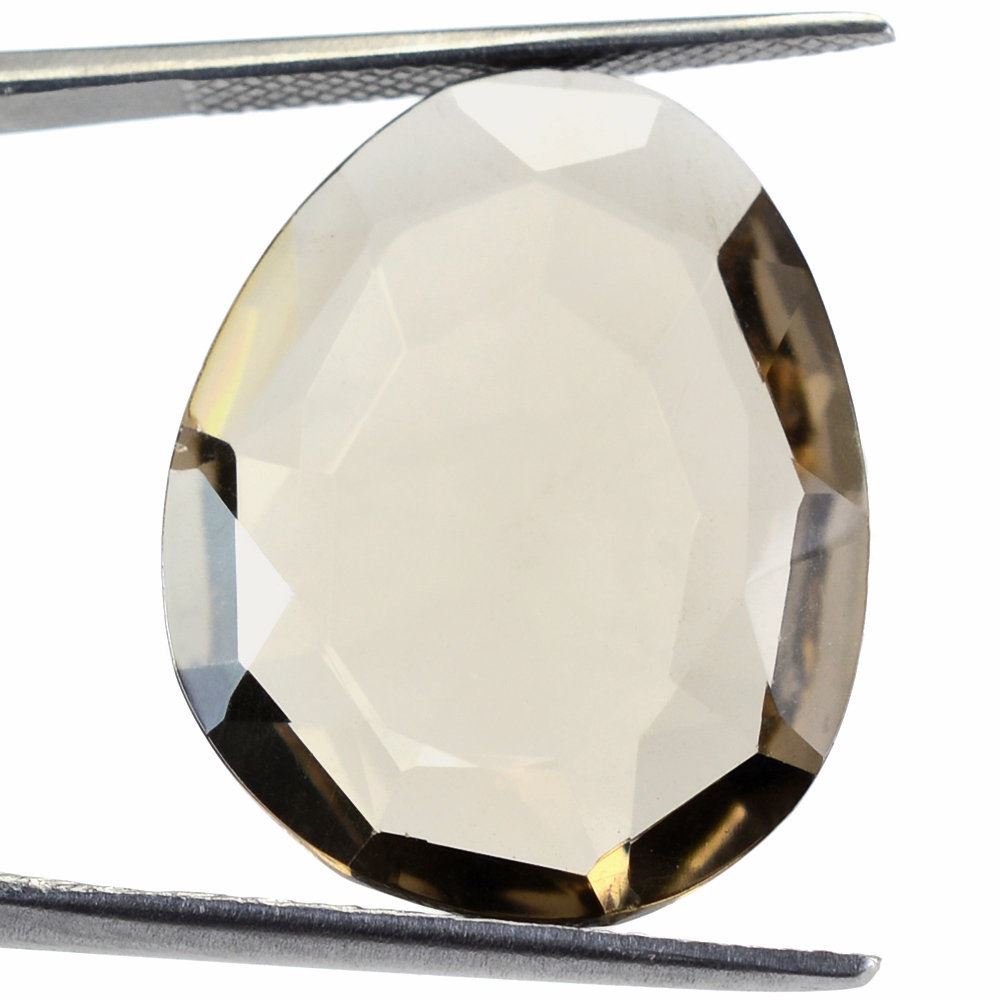 SMOKY QUARTZ CUT IRREGULAR OVAL STEP CUT BACK 23X18MM 14.14 Cts.