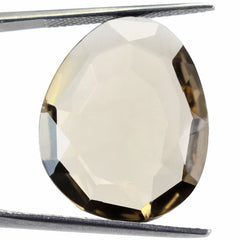 SMOKY QUARTZ CUT IRREGULAR OVAL STEP CUT BACK 23X18MM 14.14 Cts.