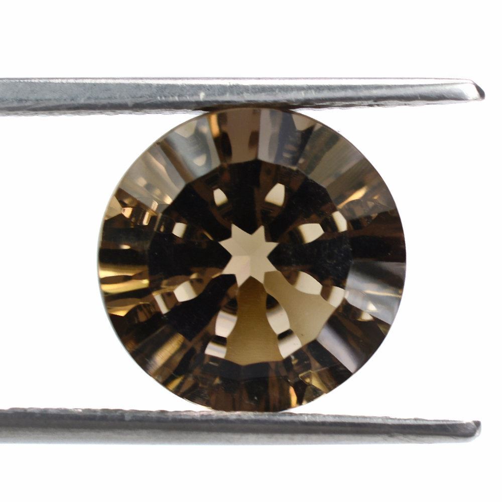 SMOKY QUARTZ CONCAVE SPLENDOR CUT ROUND (DES#75) 12MM 5.60 Cts.