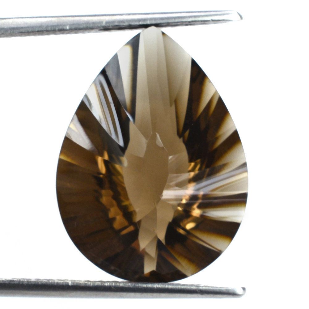 SMOKY QUARTZ CONCAVE BRIOLETTE PEAR (DES#14) 20X15MM 12.75 Cts.