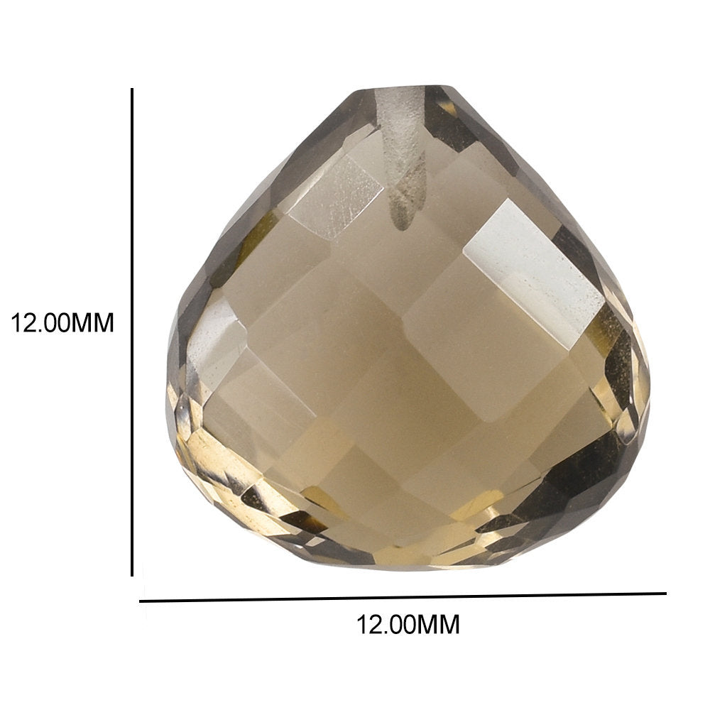 SMOKY QUARTZ BRIOLETTE HEART (HALF DRILL) 12MM 6.59 Cts.