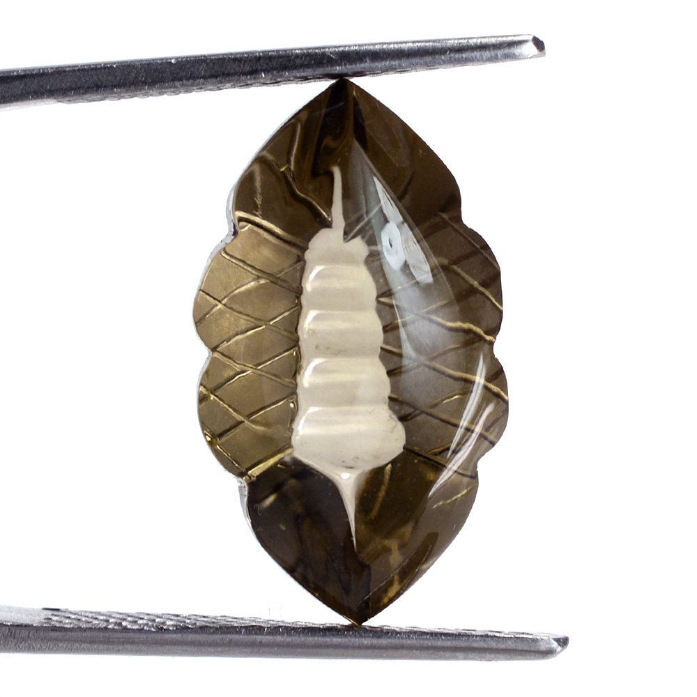 SMOKY QUARTZ BUFFTOP FISH CARVED BACK MARQUISE (DES#111) 20X11.50MM 9.75 Cts.