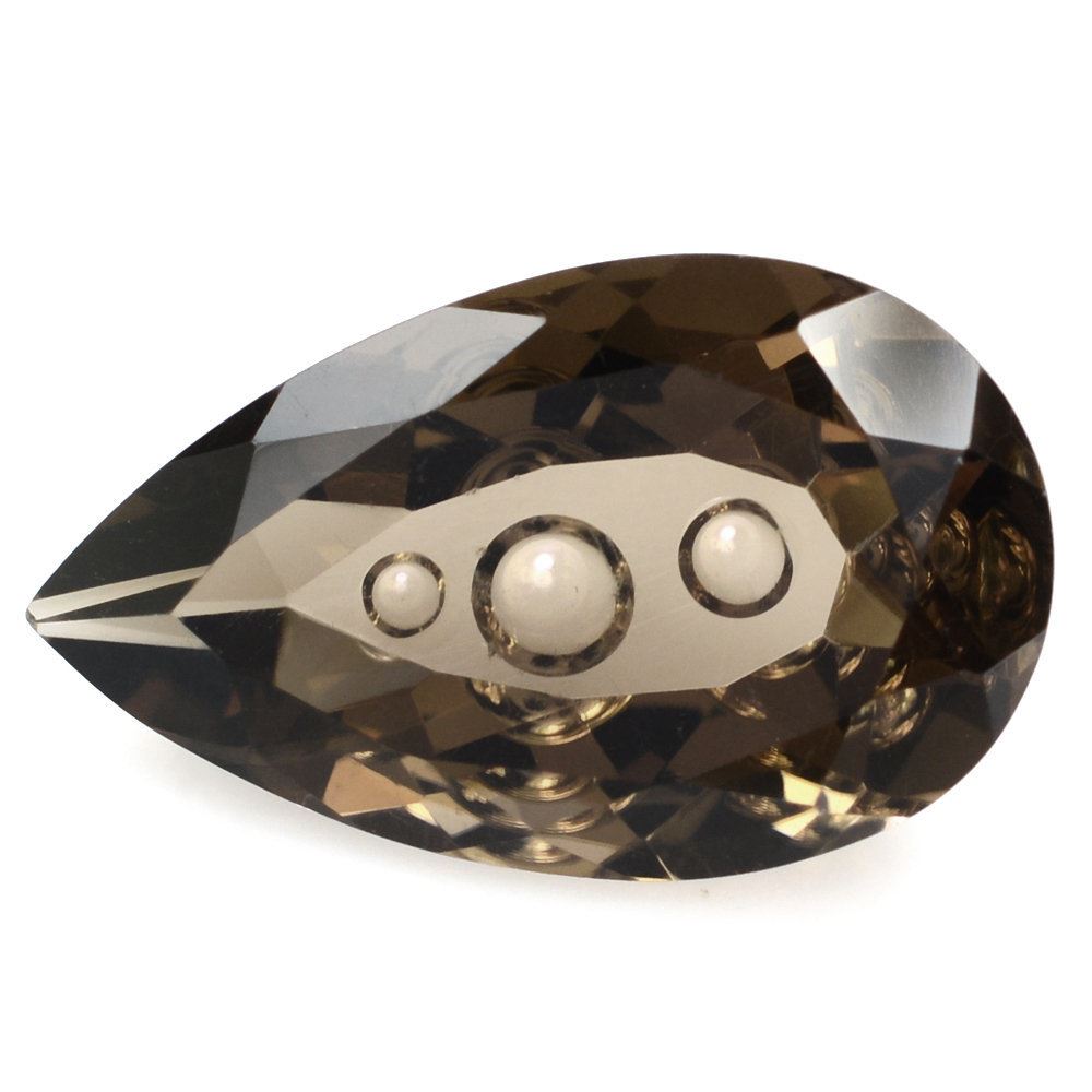 SMOKY QUARTZ SUPPER BUBBLE PEAR (DES#123) 20X12MM 9.61 Cts.