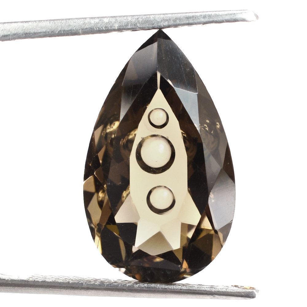 SMOKY QUARTZ SUPPER BUBBLE PEAR (DES#123) 20X12MM 9.61 Cts.