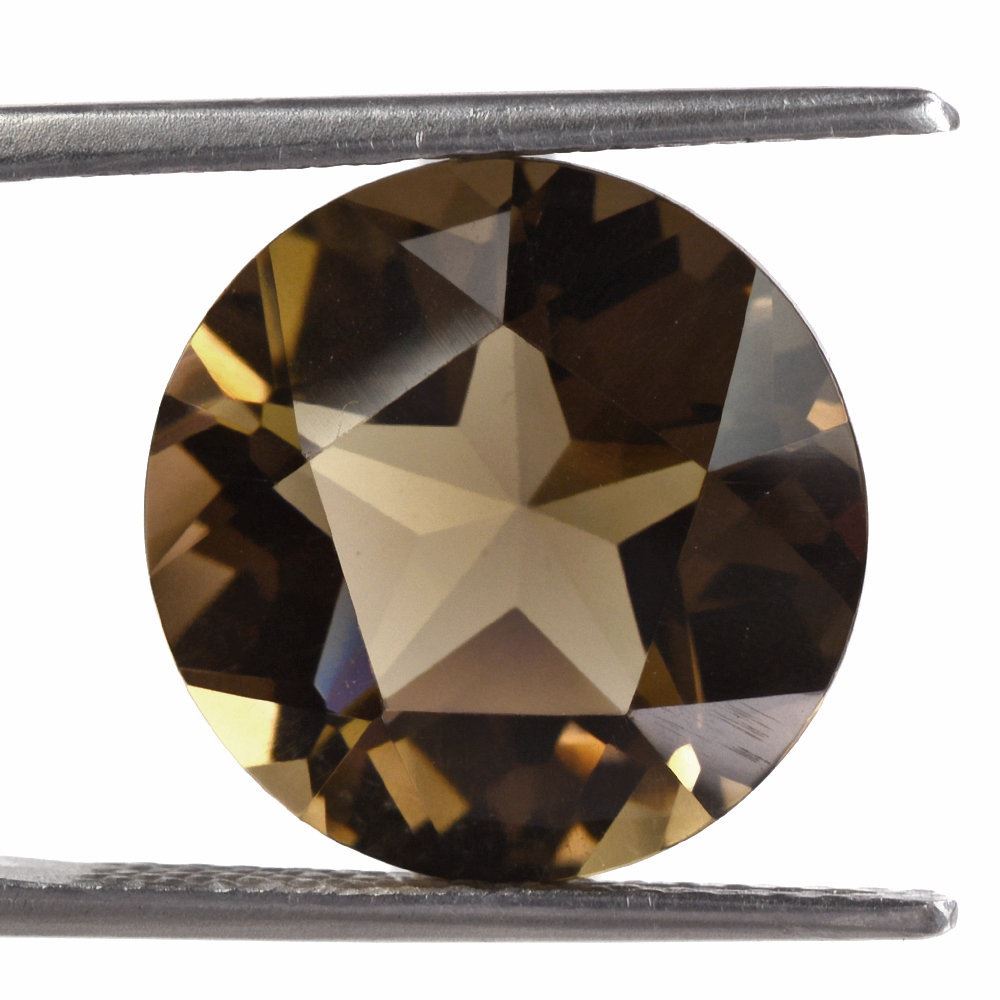 SMOKY QUARTZ PENTAGON ROUND WITH STAR CUT BACK (DES#44) 15MM 10.67 Cts.