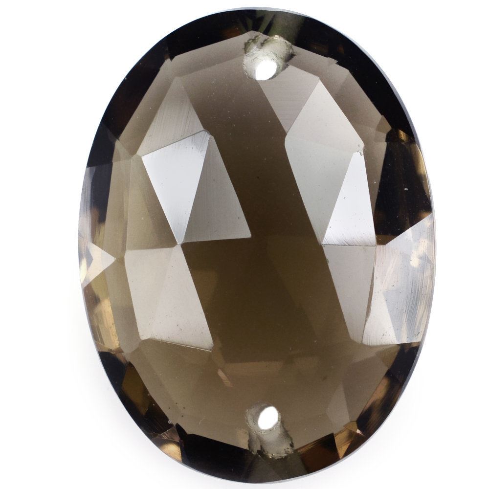 SMOKY QUARTZ ROSE CUT BRIOLETTE OVAL WITH TWO HOLES (DES#61) 20X15MM 13.40 Cts.