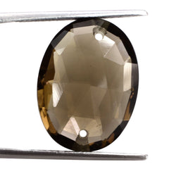 SMOKY QUARTZ ROSE CUT BRIOLETTE OVAL WITH TWO HOLES (DES#61) 20X15MM 13.40 Cts.