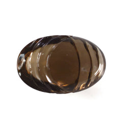SMOKY QUARTZ LENTIL OVAL WITH  CARVING (DES#26) 12X10MM 3.30 Cts.