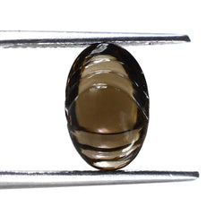 SMOKY QUARTZ LENTIL OVAL WITH  CARVING (DES#26) 12X10MM 3.30 Cts.