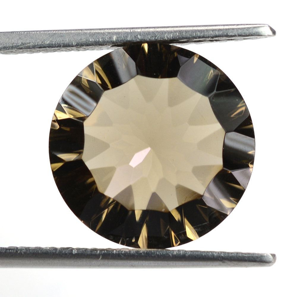 SMOKY QUARTZ CONCAVE CUT ROUND (DES#45) 14MM 7.70 Cts.