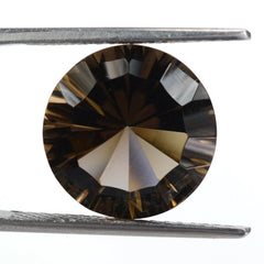 SMOKY QUARTZ CONCAVE STRAIGHT FACET ROUND (DES#77) 14MM 11.48 Cts.
