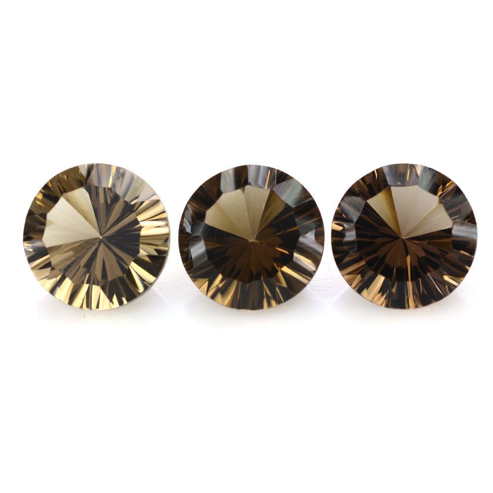 SMOKY QUARTZ CONCAVE STRAIGHT FACET ROUND (DES#77) 14MM 11.48 Cts.