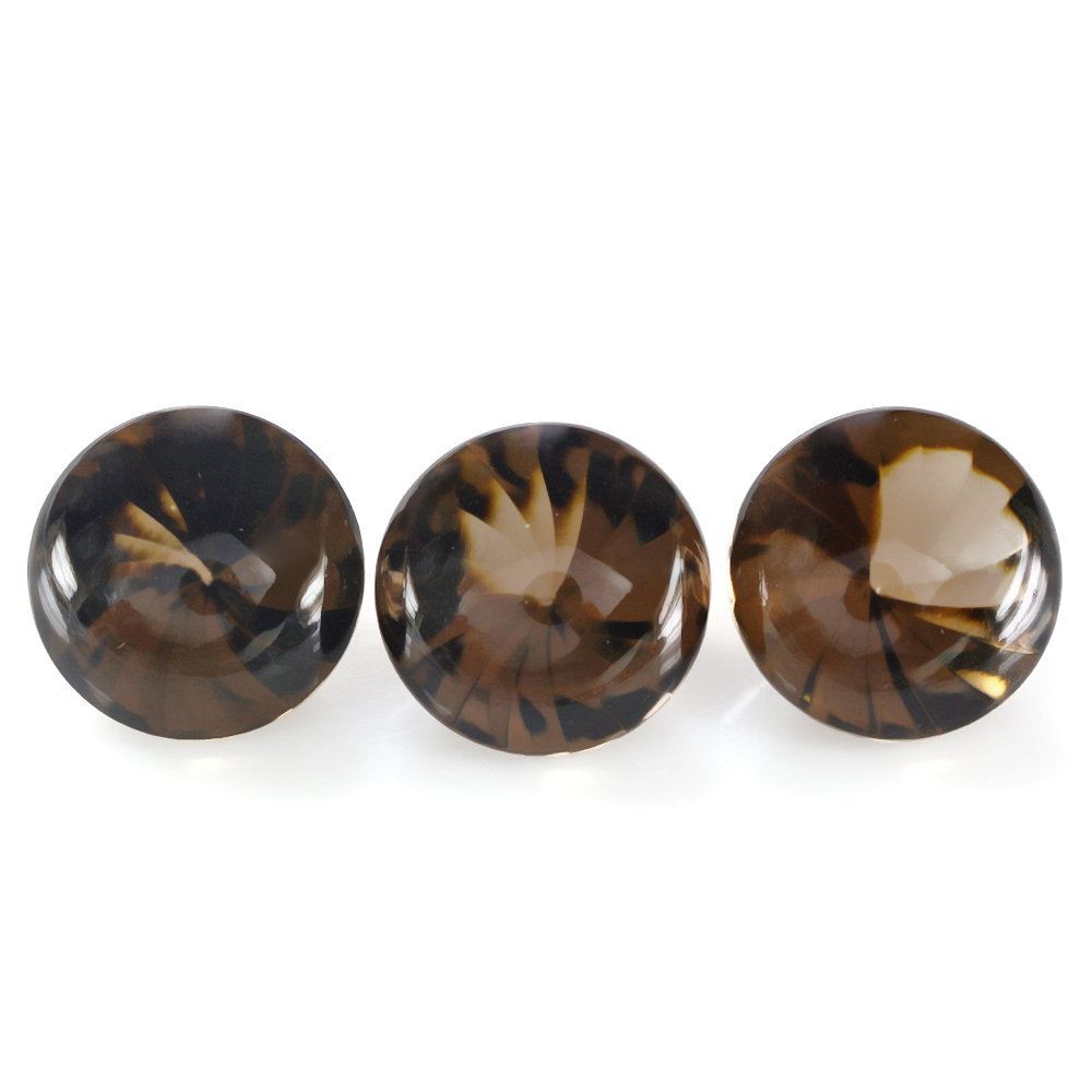 SMOKY QUARTZ BUFFTOP ROUND WITH TWISTED CONCAVE (DES#31) 15MM 11.49 Cts.