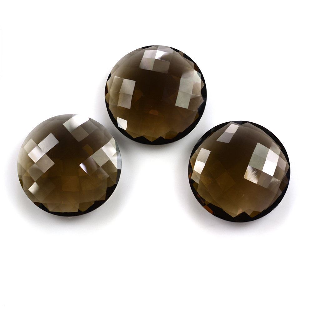 SMOKY QUARTZ CHECKER BRIOLETTE ROUND 28MM 37.88 Cts.