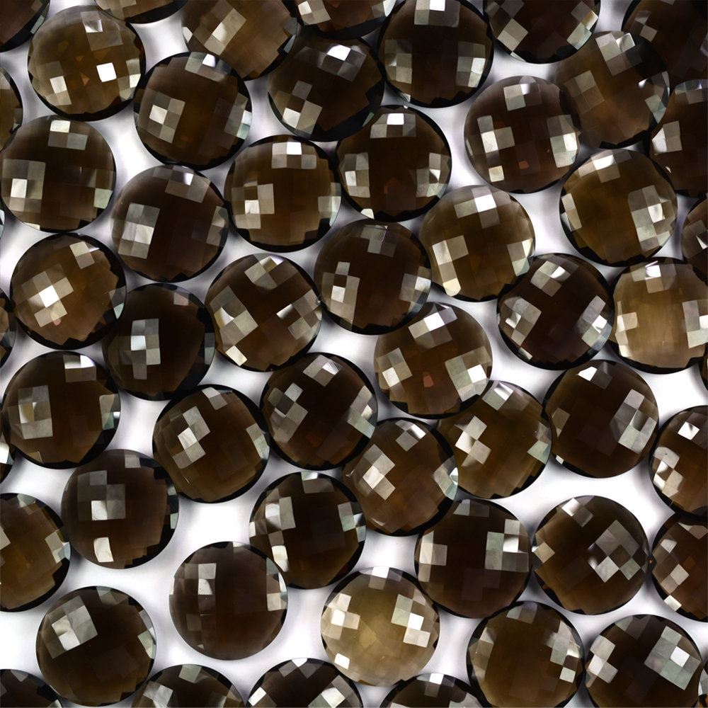 SMOKY QUARTZ CHECKER BRIOLETTE ROUND 28MM 37.88 Cts.