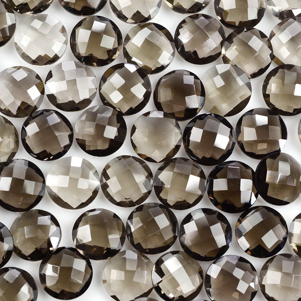 SMOKY QUARTZ CHECKER BRIOLETTE ROUND 8.20MM 1.34 Cts.