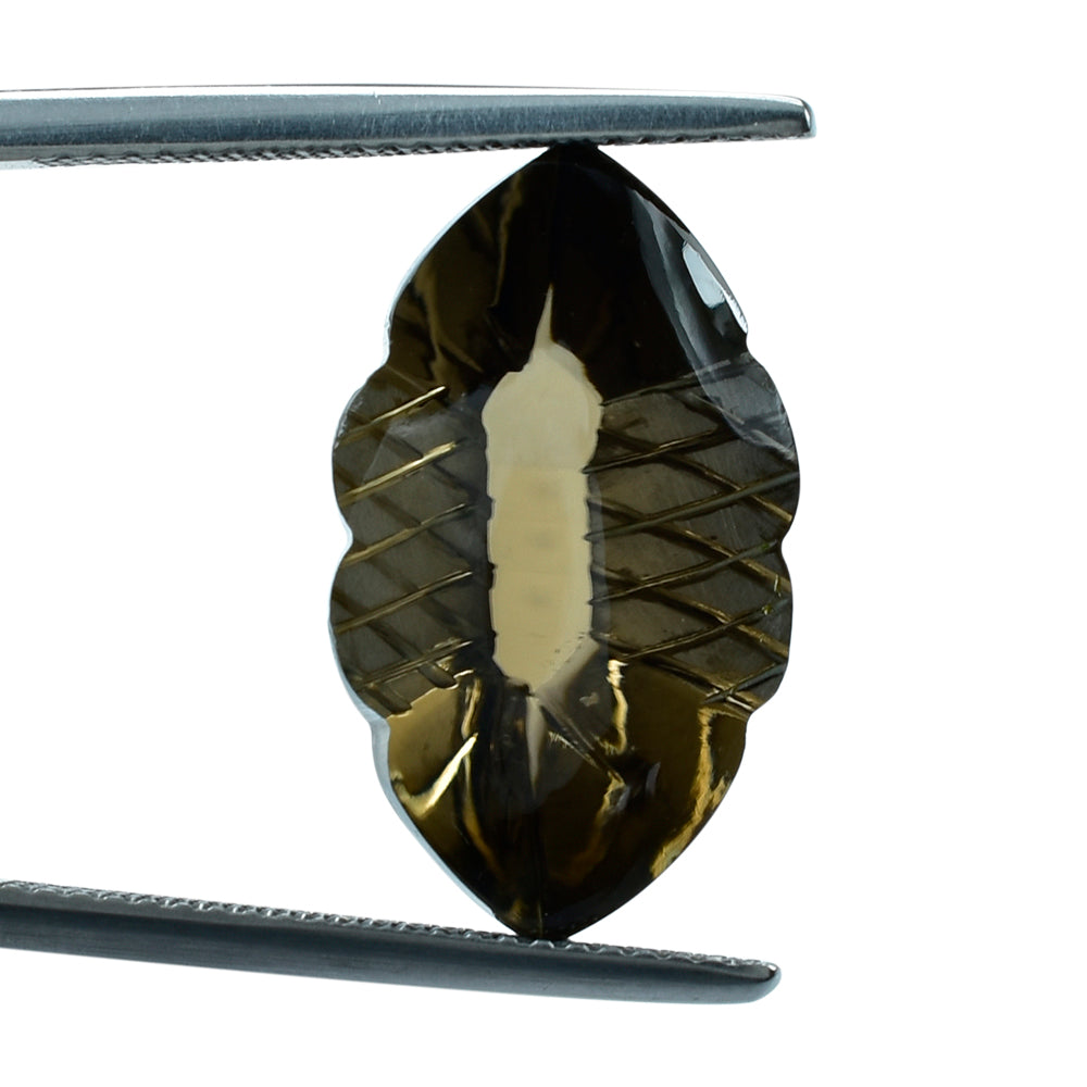 SMOKY QUARTZ BUFFTOP FISH CARVED BACK MARQUISE (DES#111) (MEDIUM) 20X11.50MM 9.73 Cts.