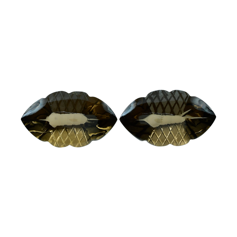 SMOKY QUARTZ BUFFTOP FISH CARVED BACK MARQUISE (DES#111) (MEDIUM) 20X11.50MM 9.73 Cts.