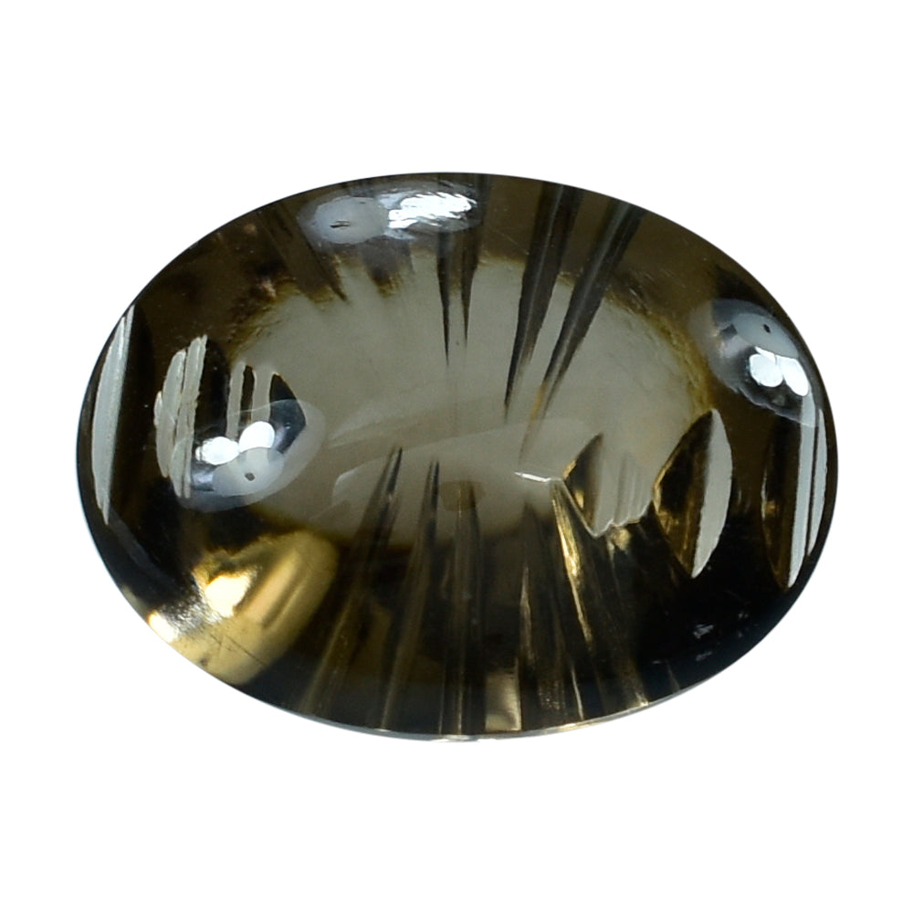 SMOKY QUARTZ BUFFTOP LAZER CONCAVE BACK OVAL (DES#101) (MEDIUM) 16X12MM 8.55 Cts.