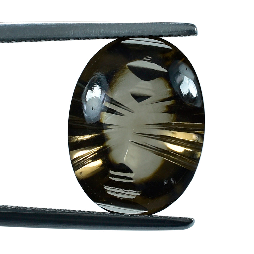 SMOKY QUARTZ BUFFTOP LAZER CONCAVE BACK OVAL (DES#101) (MEDIUM) 16X12MM 8.55 Cts.