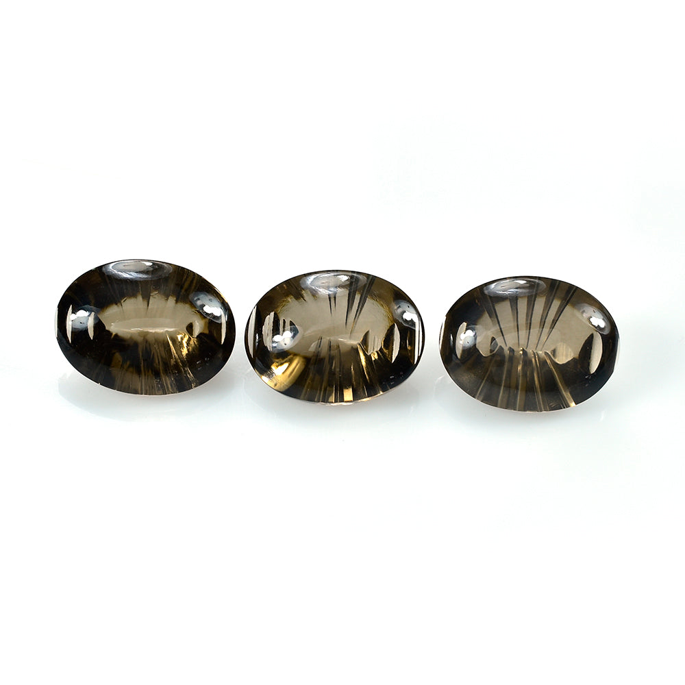 SMOKY QUARTZ BUFFTOP LAZER CONCAVE BACK OVAL (DES#101) (MEDIUM) 16X12MM 8.55 Cts.